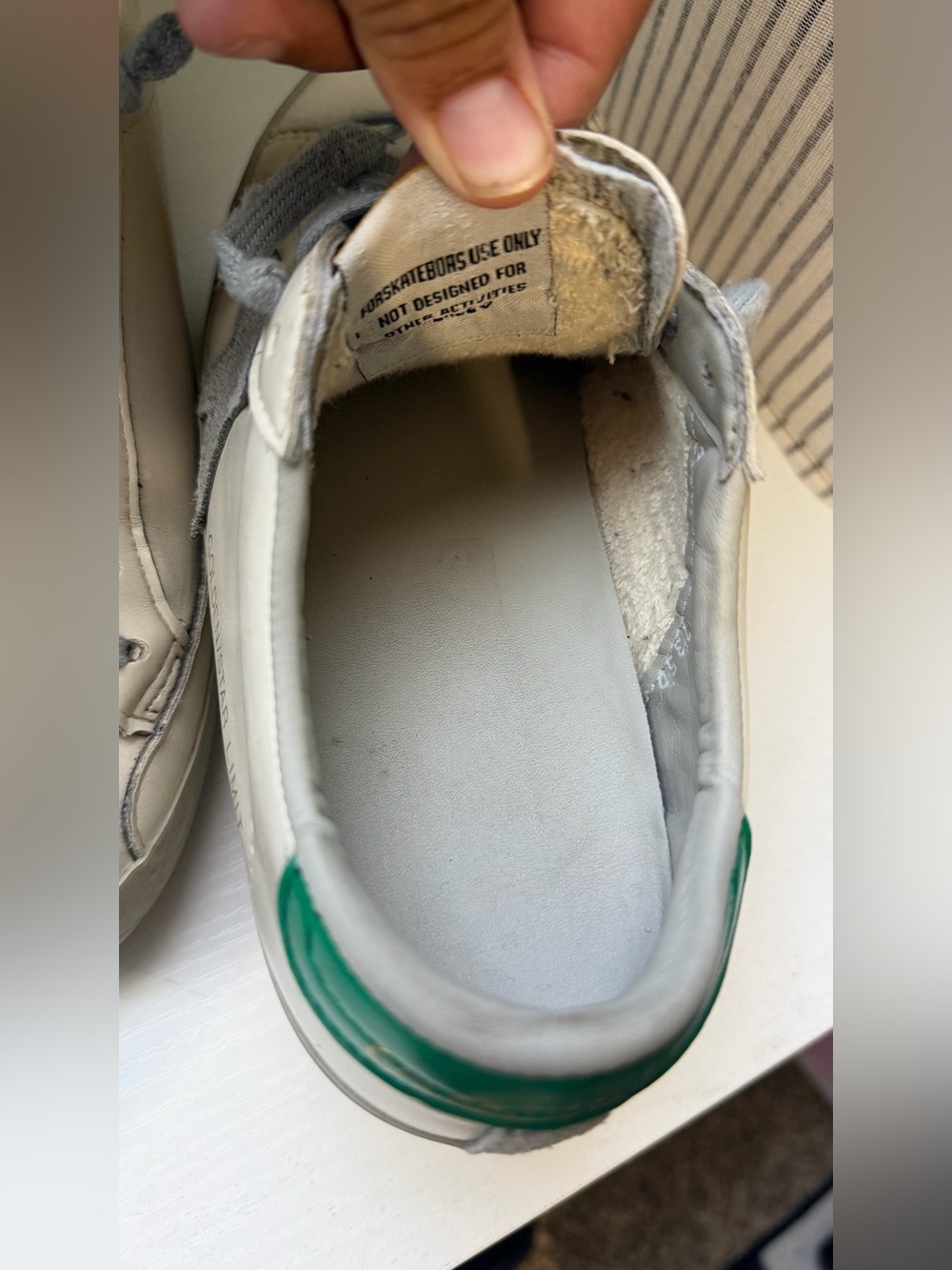 Golden Goose White Leather Sneakers with Green Heel and Gray Star - Picture 11 of 13